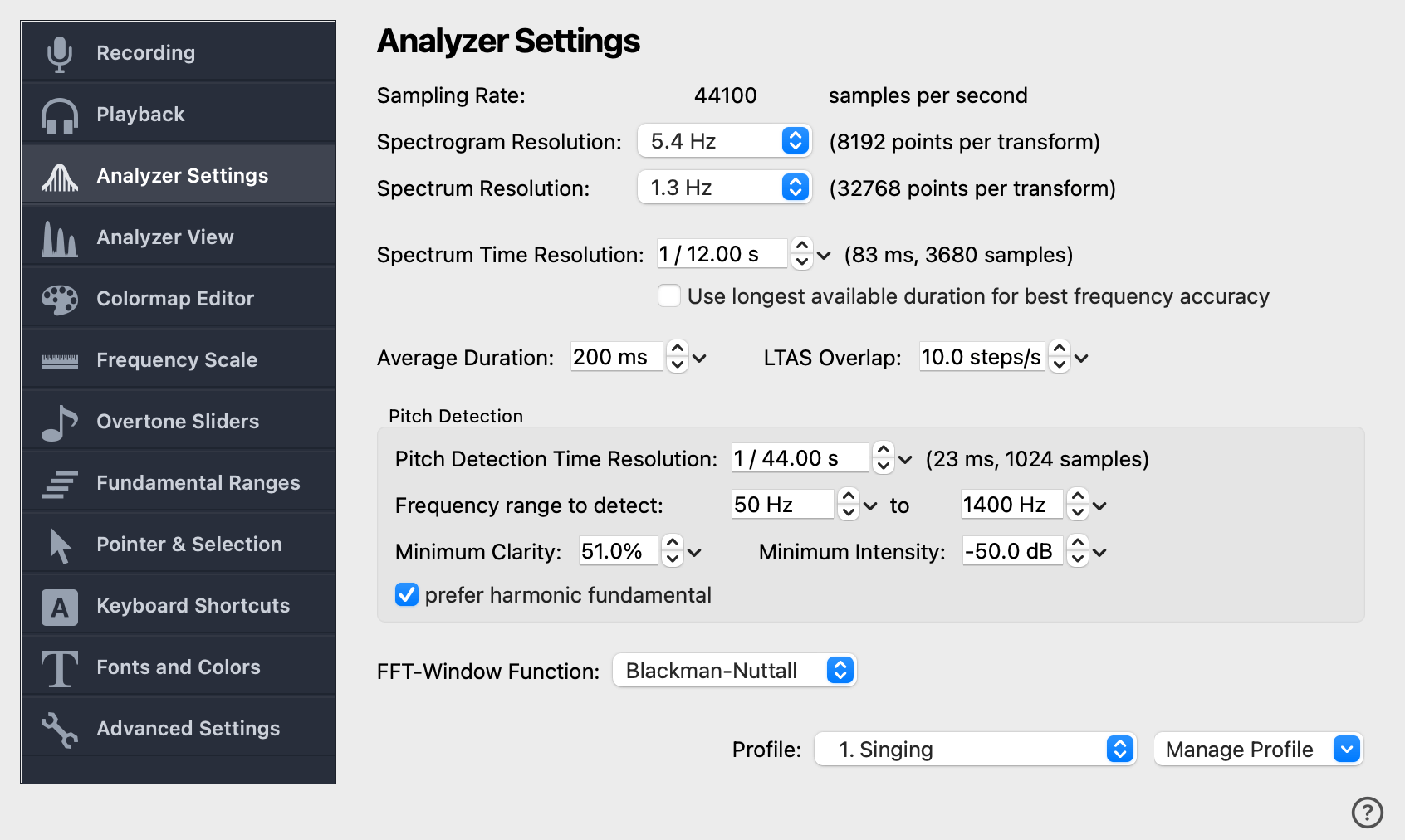 Analyzer Settings